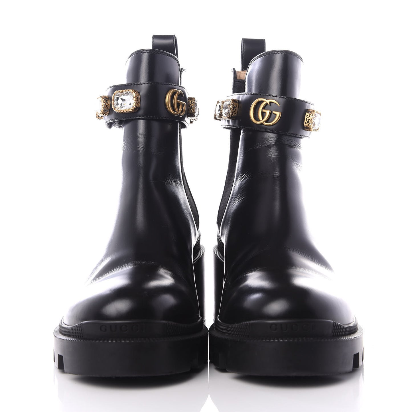 Calfskin Crystal GG Trip Chelsea Ankle Boots 39.5 Black