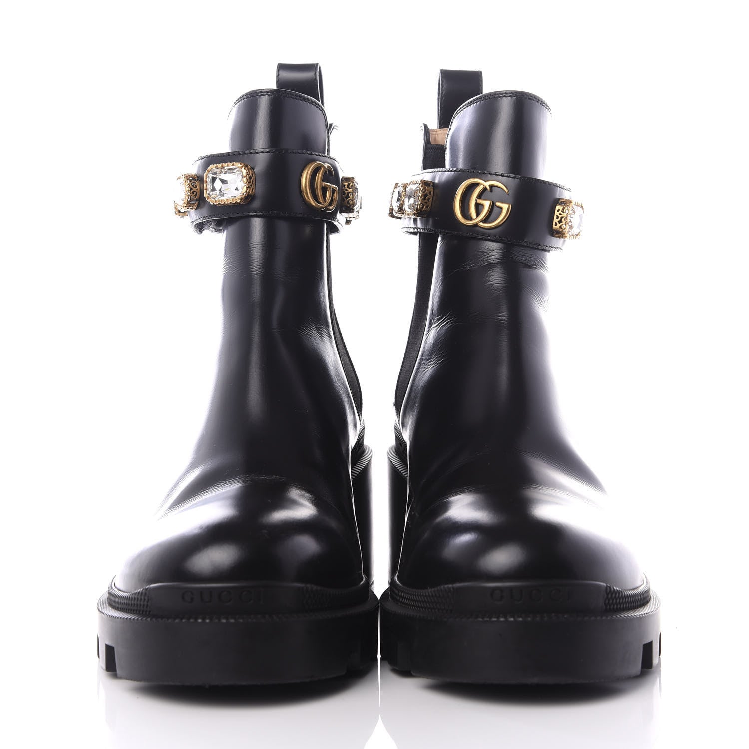 Gucci Calfskin Crystal GG Trip Chelsea Ankle Boots 39.5 Black 3 of 10
