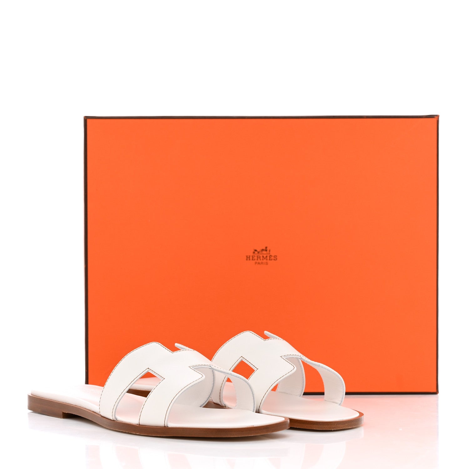 Hermes Box Calfskin Oran Sandals 38 White 9 of 9