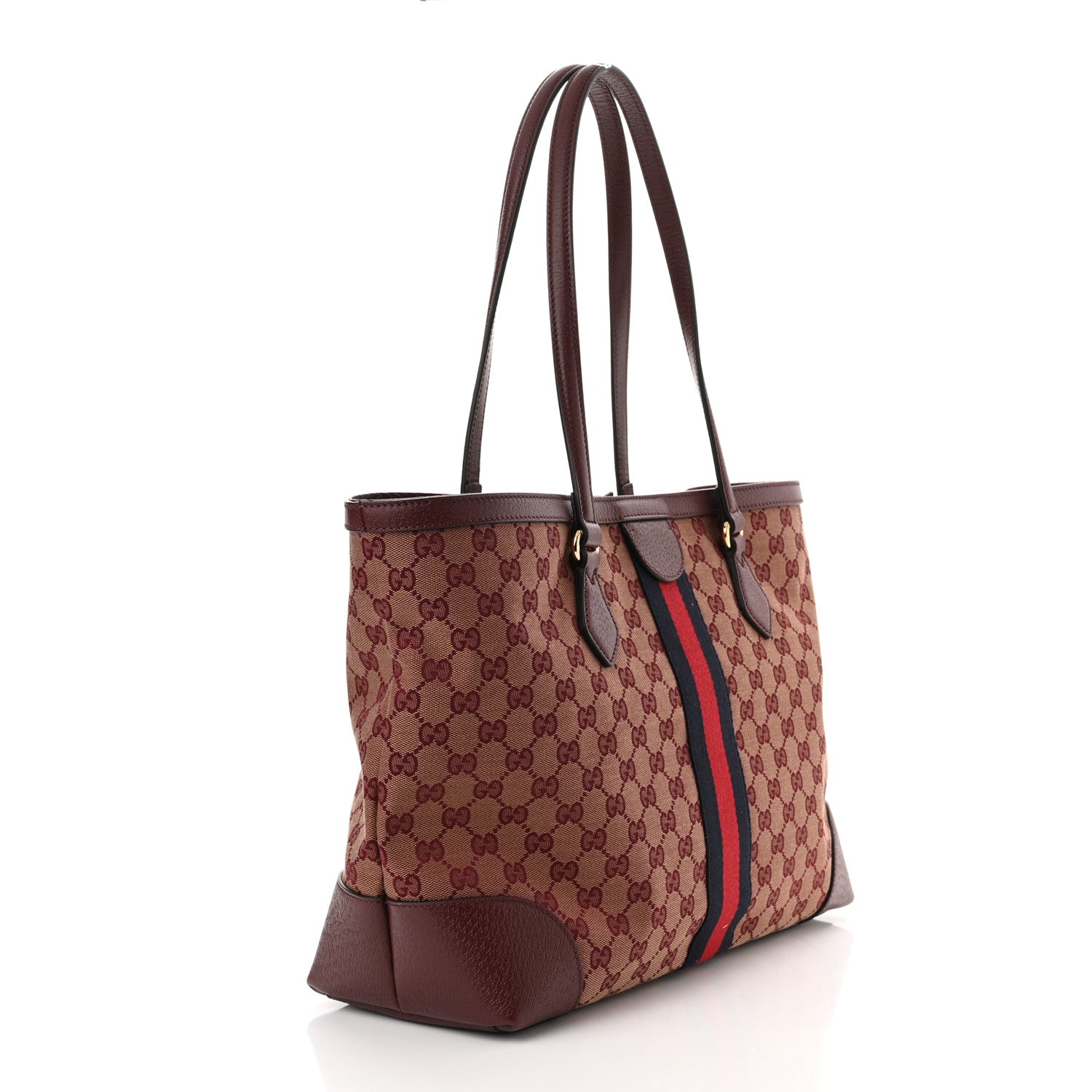 Gucci Monogram Textured Dollar Calfskin Web Medium Ophidia Shopping Tote Sahara Rubino Chardonnay 3 of 10