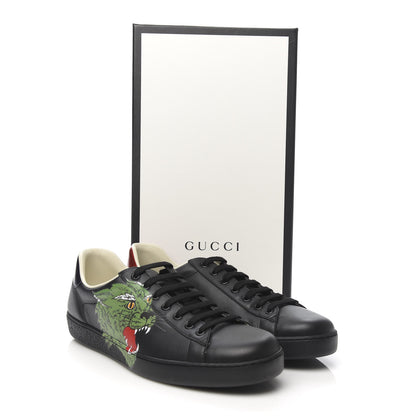 Gucci Calfskin Green Panther Print Mens Ace Sneakers 10 Black 10 of 10