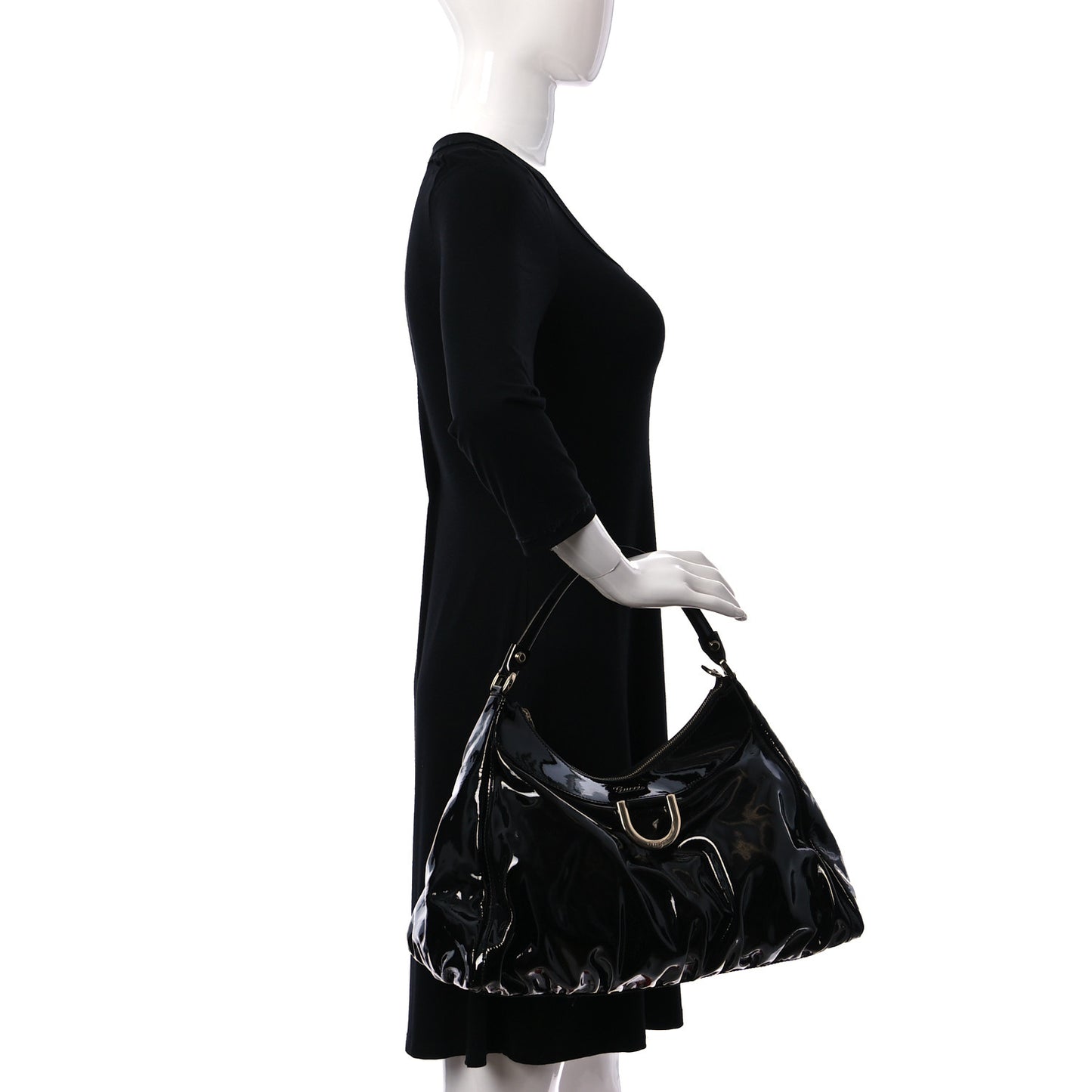 Patent Large D Ring Hobo Black