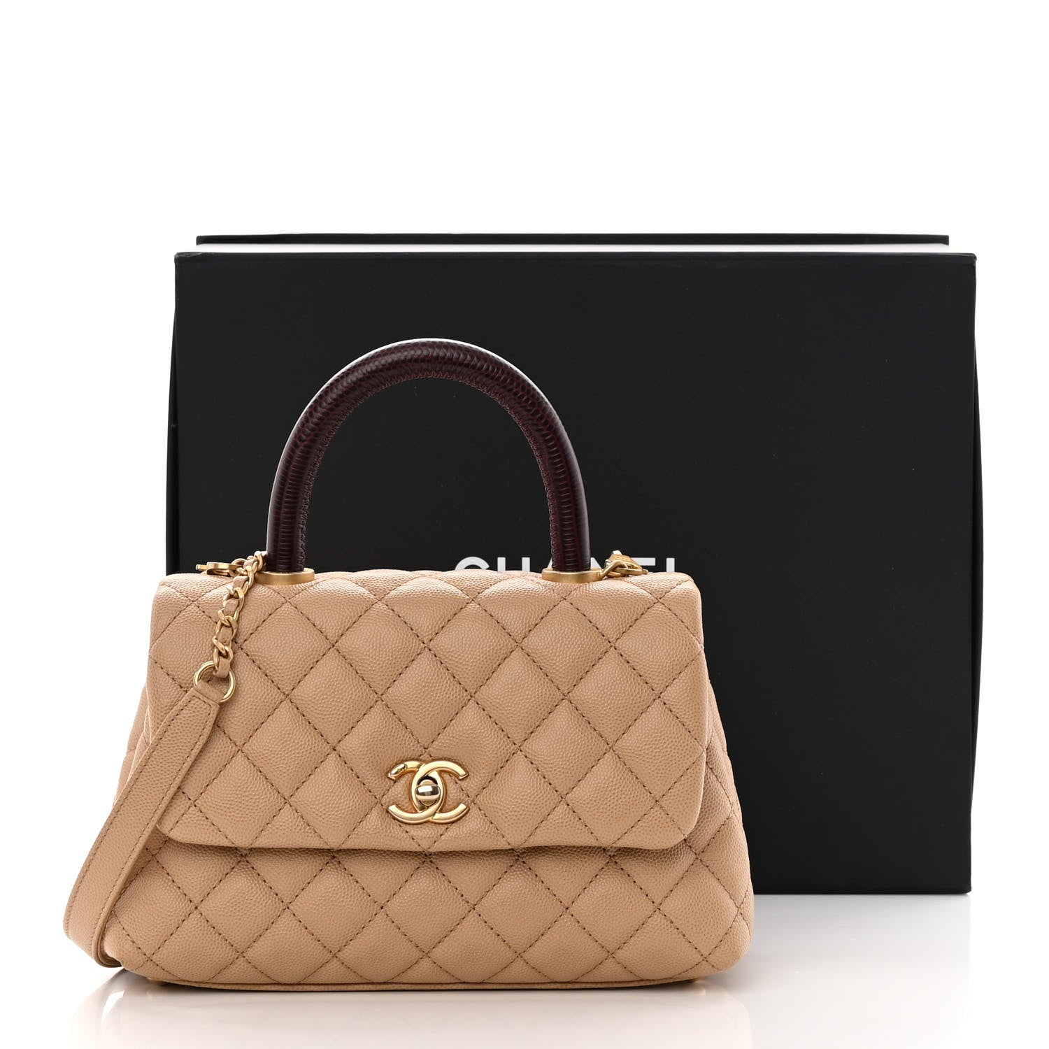 Chanel Caviar Lizard Embossed Quilted Mini Coco Handle Flap Beige 13 of 13
