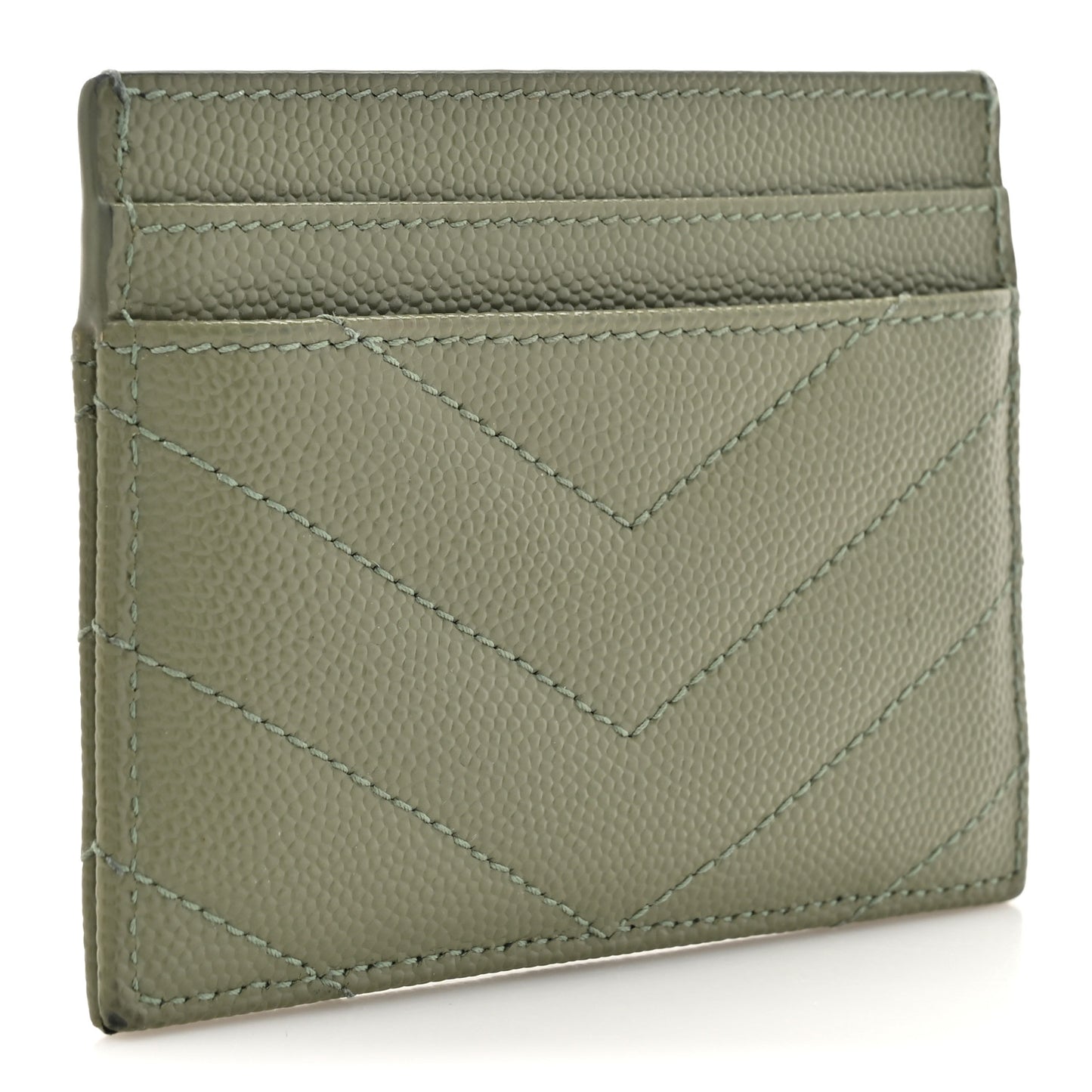 Grain De Poudre Matelasse Chevron Monogram Credit Card Case Light Sage