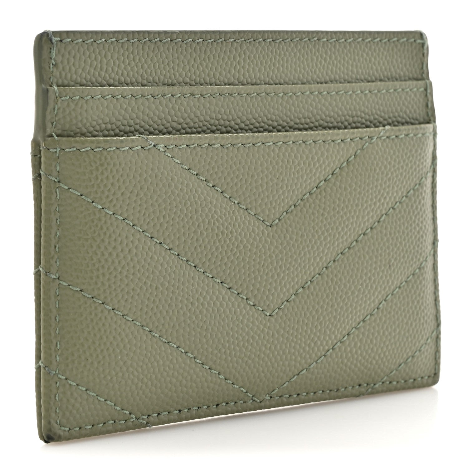 Saint Laurent Grain De Poudre Matelasse Chevron Monogram Credit Card Case Light Sage 3 of 12