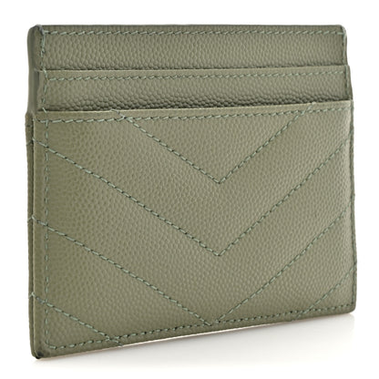 Saint Laurent Grain De Poudre Matelasse Chevron Monogram Credit Card Case Light Sage 3 of 12