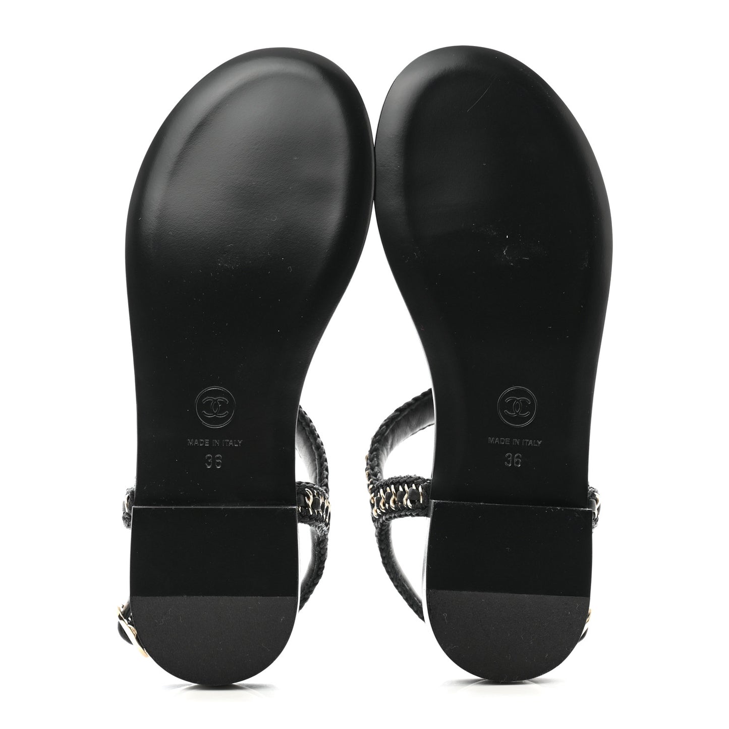 Lambskin Embroidered CC Thong Sandals 36 Black