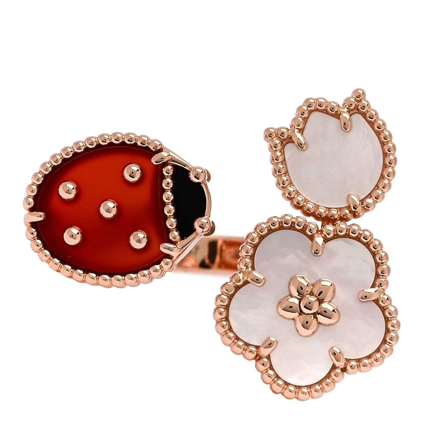 18K Rose Gold Mother of Pearl Carnelian Black Onyx Lucky Spring Between the Finger Ring 57 8