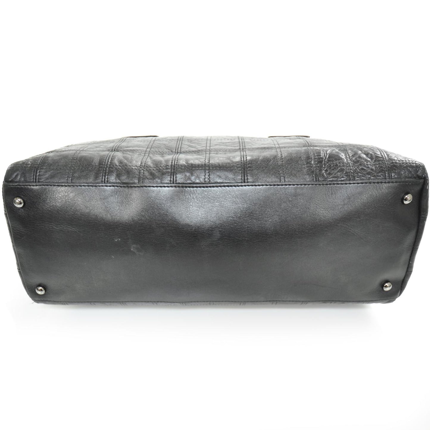 Leather Square Stitched Lax Shopping Tote Black