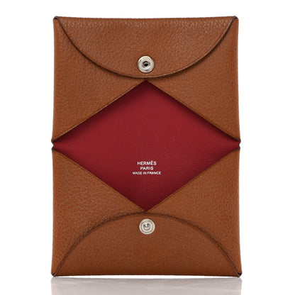 Hermes Barenia Faubourg Verso Calvi Card Case Fauve Rubis 5 of 7