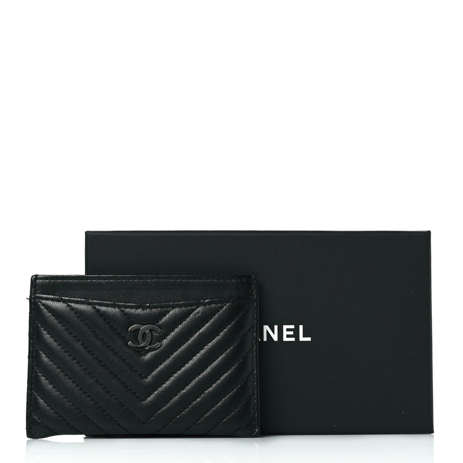 Chanel Lambskin Chevron Quilted Card Holder Black 10 of 10