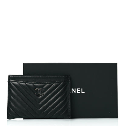 Chanel Lambskin Chevron Quilted Card Holder Black 10 of 10