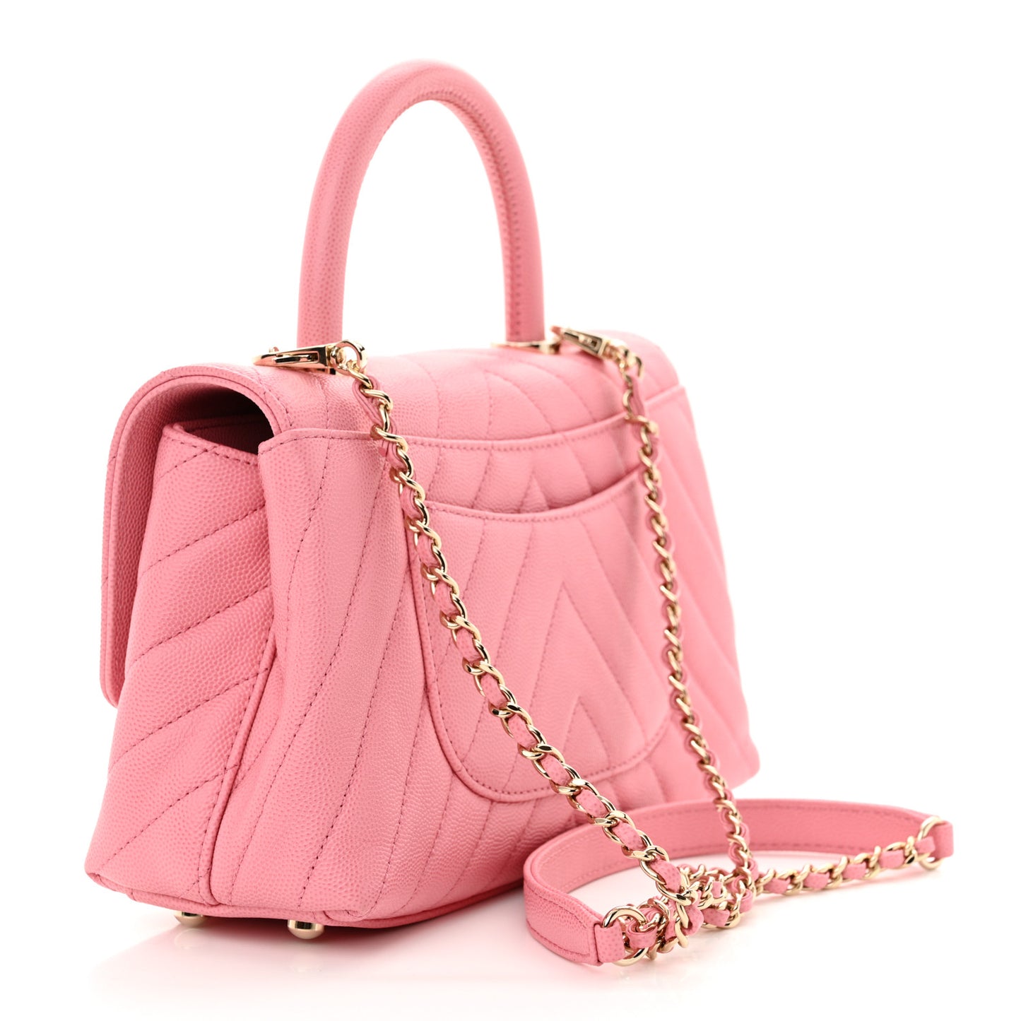 Caviar Chevron Quilted Mini Coco Handle Flap Pink
