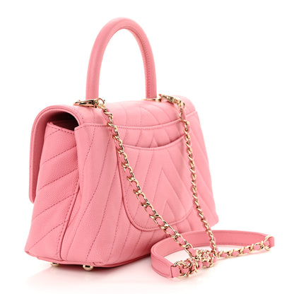 Chanel Caviar Chevron Quilted Mini Coco Handle Flap Pink 3 of 11