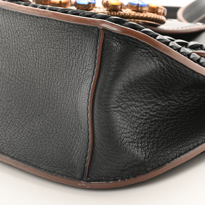 Miu Miu Goatskin Madras Soft Calfskin Crystal Embellished Lady Saddle Black 9 of 9