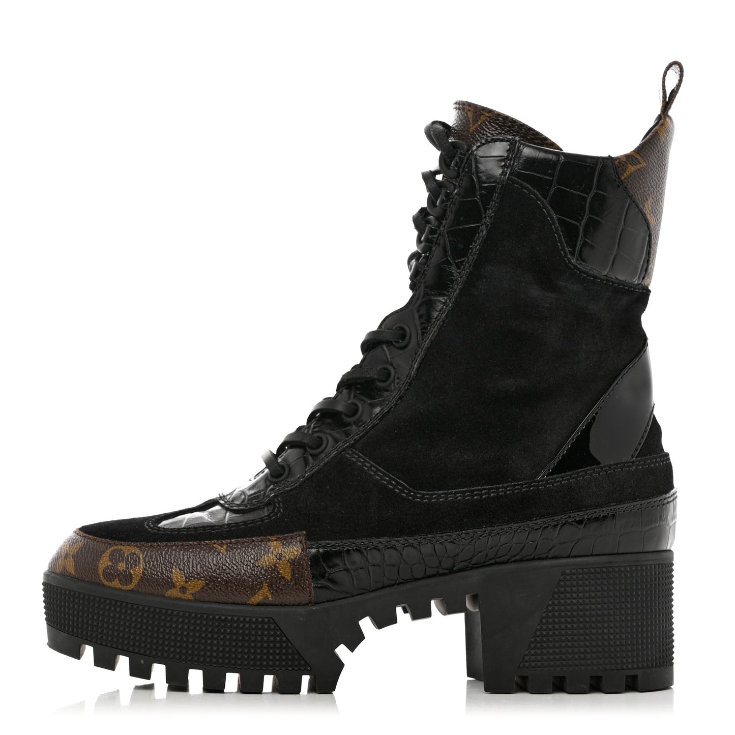 Suede Calfskin Monogram Laureate Platform Desert Boots 38 Black