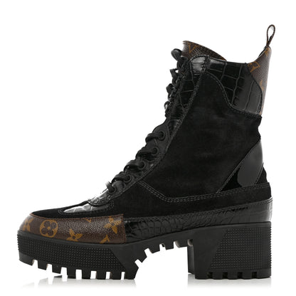Louis Vuitton Suede Calfskin Monogram Laureate Platform Desert Boots 38 Black 1 of 11