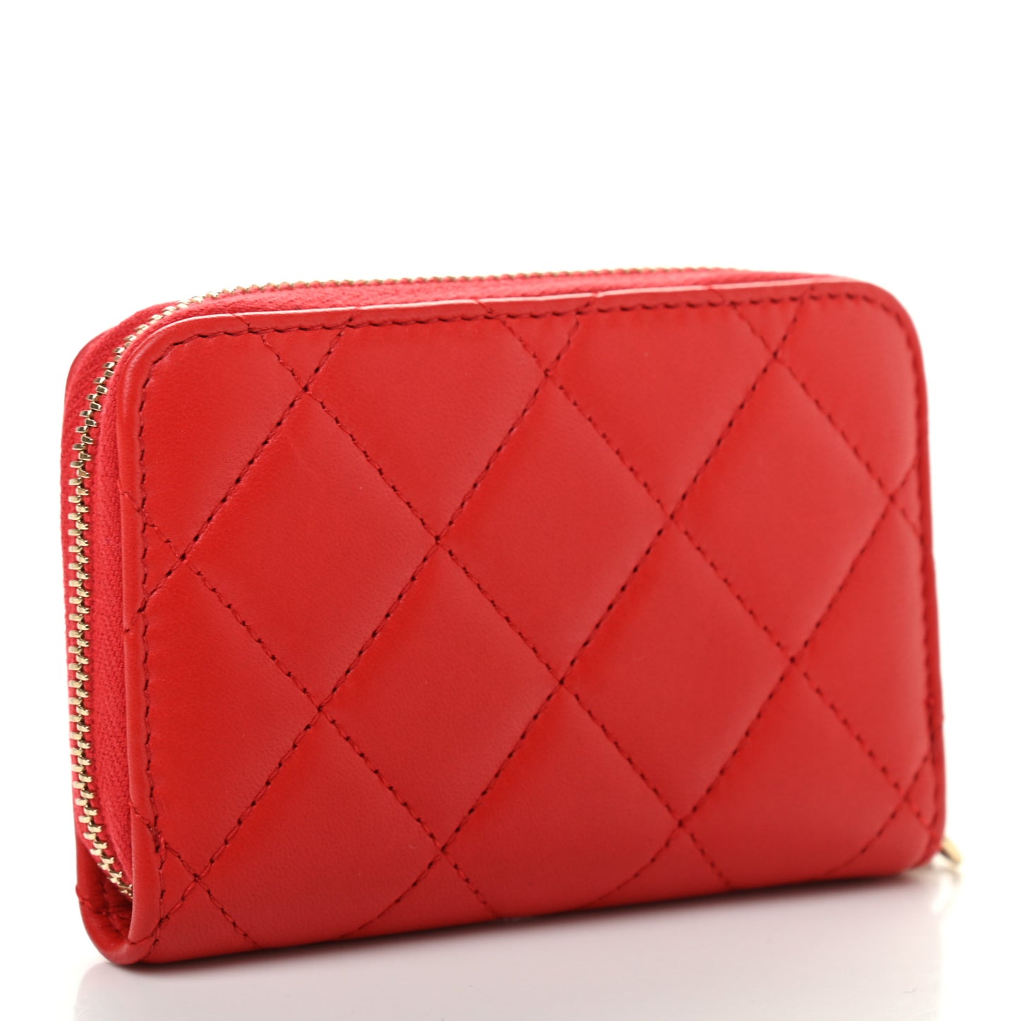 Lambskin Quilted Camellia Zip Coin Purse Red