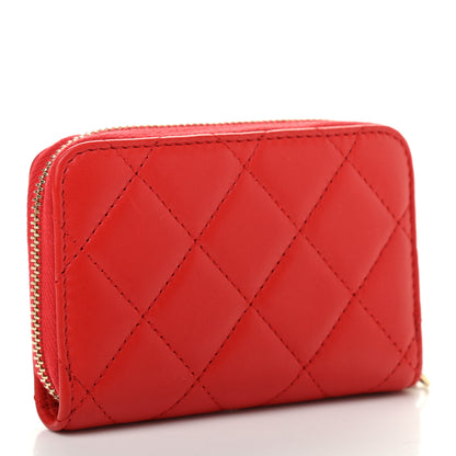 Chanel Lambskin Quilted Camellia Zip Coin Purse Red 2 of 6