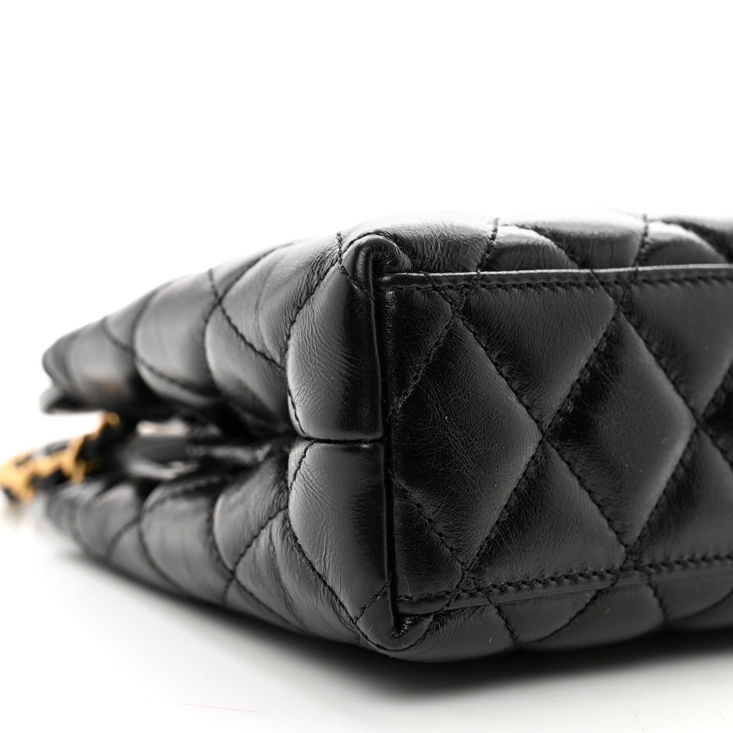 Shiny Aged Calfskin Quilted Nano Kelly Shopper Black