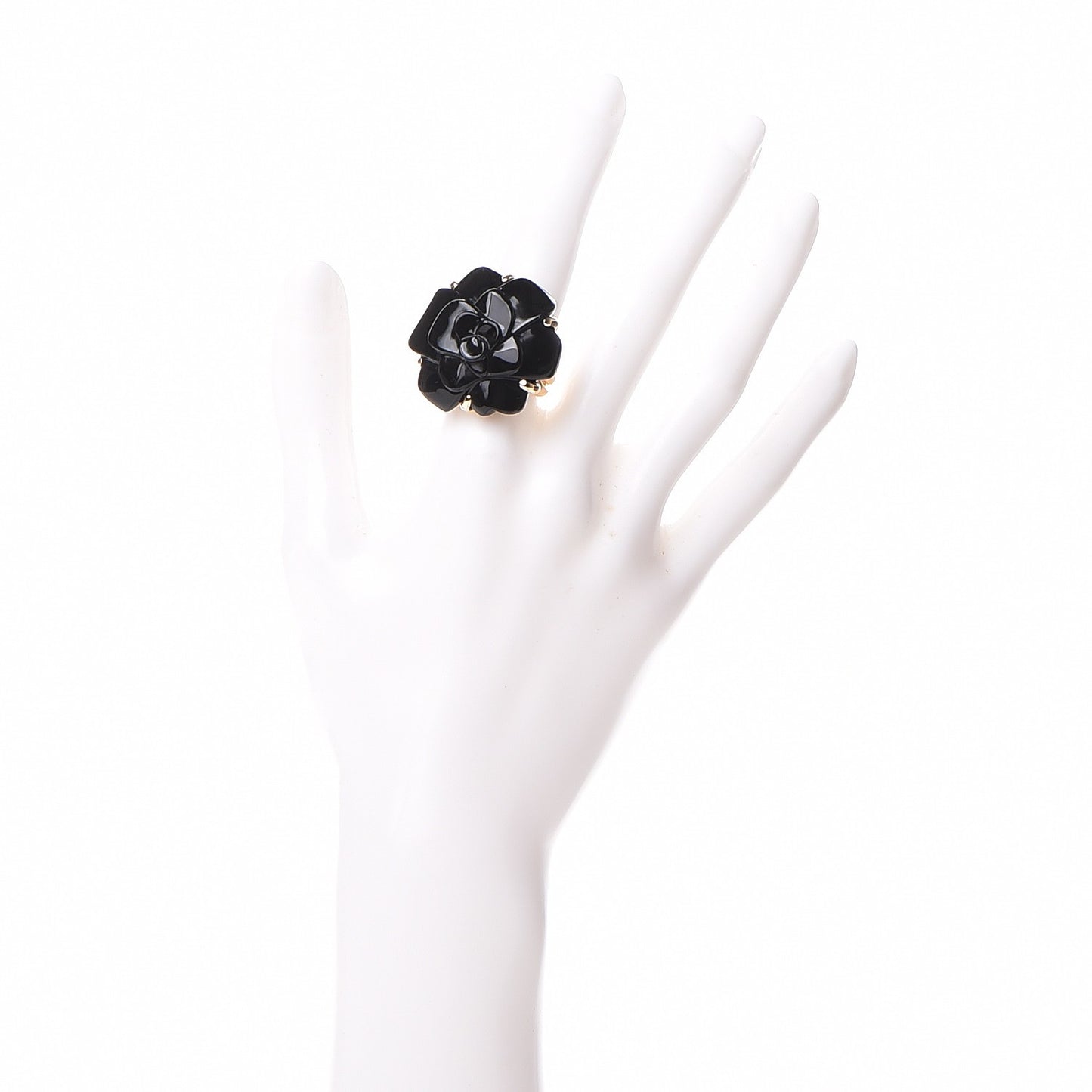 18K Yellow Gold Ceramic Camellia Cachlonj Ring 6 Black