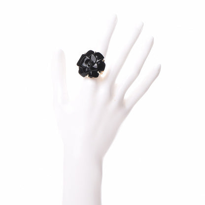 Chanel 18K Yellow Gold Ceramic Camellia Cachlonj Ring 6 Black 2 of 7