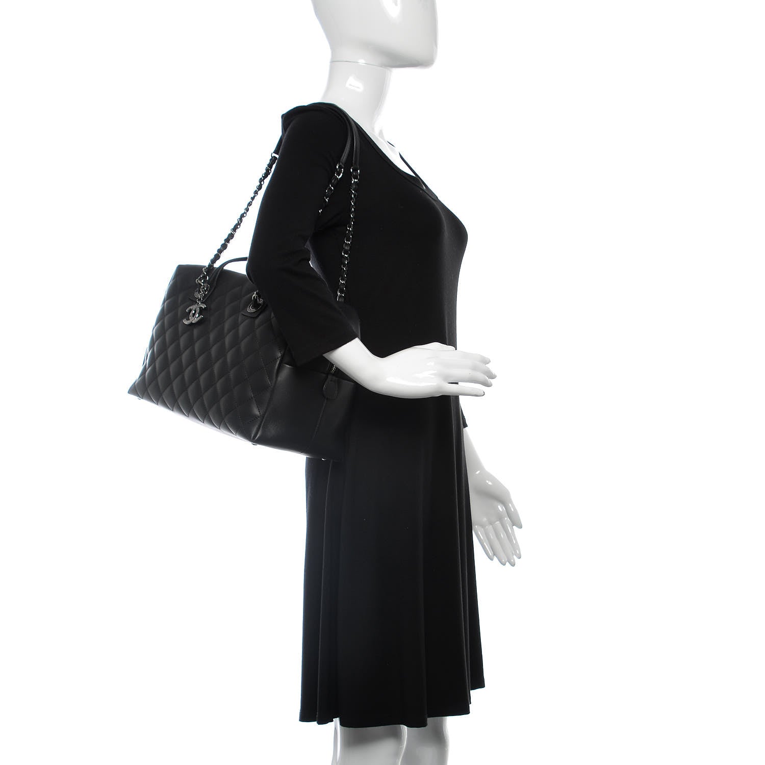 Chanel Calfskin Quilted Feather Weight Bowling Bag Black 2 of 10