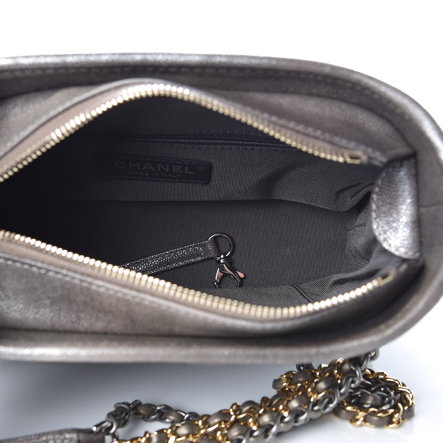 Metallic Caviar Chevron Quilted Small Gabrielle Hobo Light Silver Gold