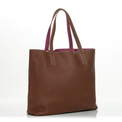 Hermes Taurillon Clemence Double Sens 45 Reversible Tote Marron Tosca 3 of 7