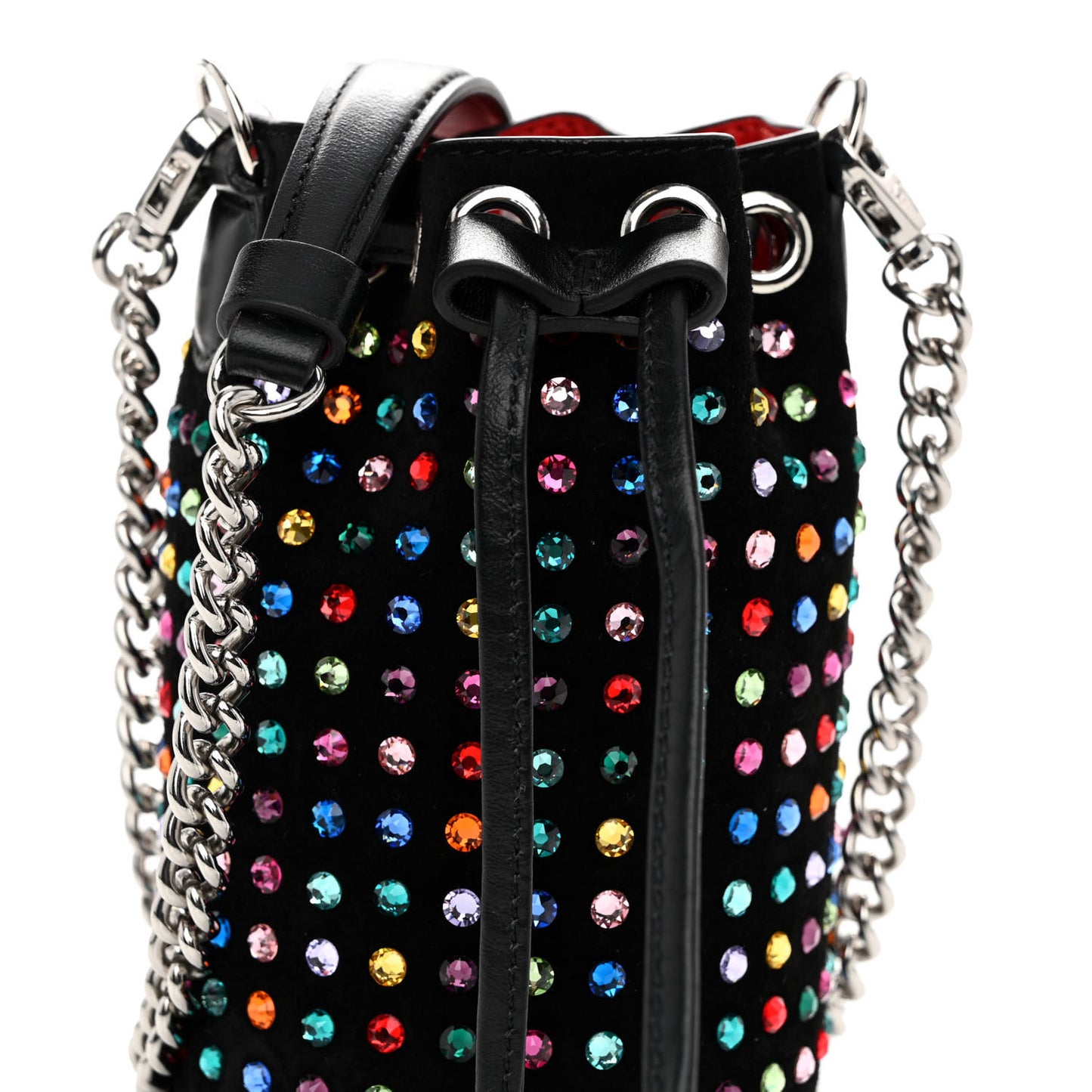 Calfskin Suede Strass Mini Marie Jane Bucket Black Multicolor