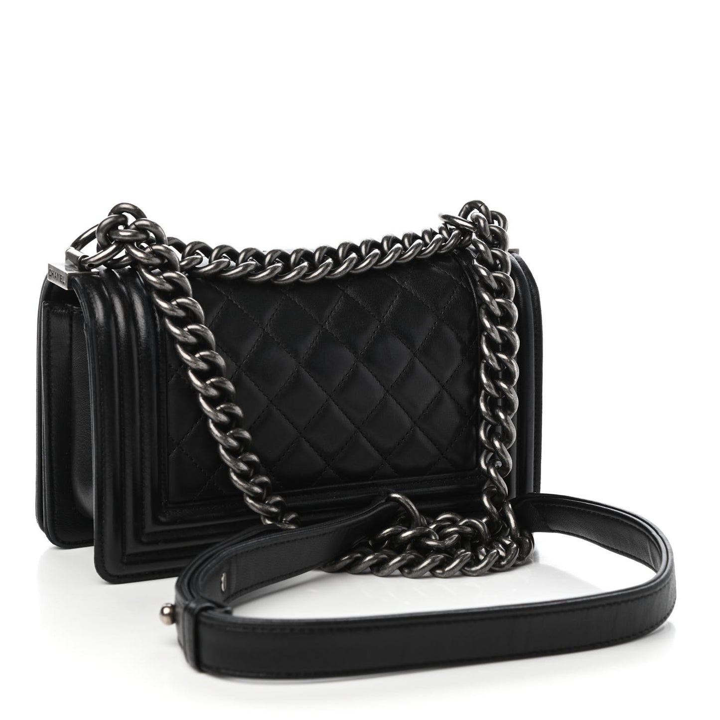 Lambskin Quilted Small Boy Flap Black