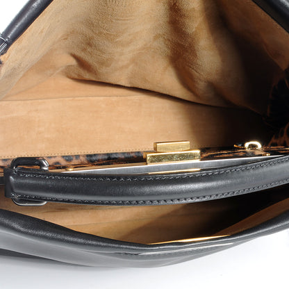 Fendi Calfskin Calf Hair Leopard Print Large Peekaboo Iconic Satchel Black 5 of 8