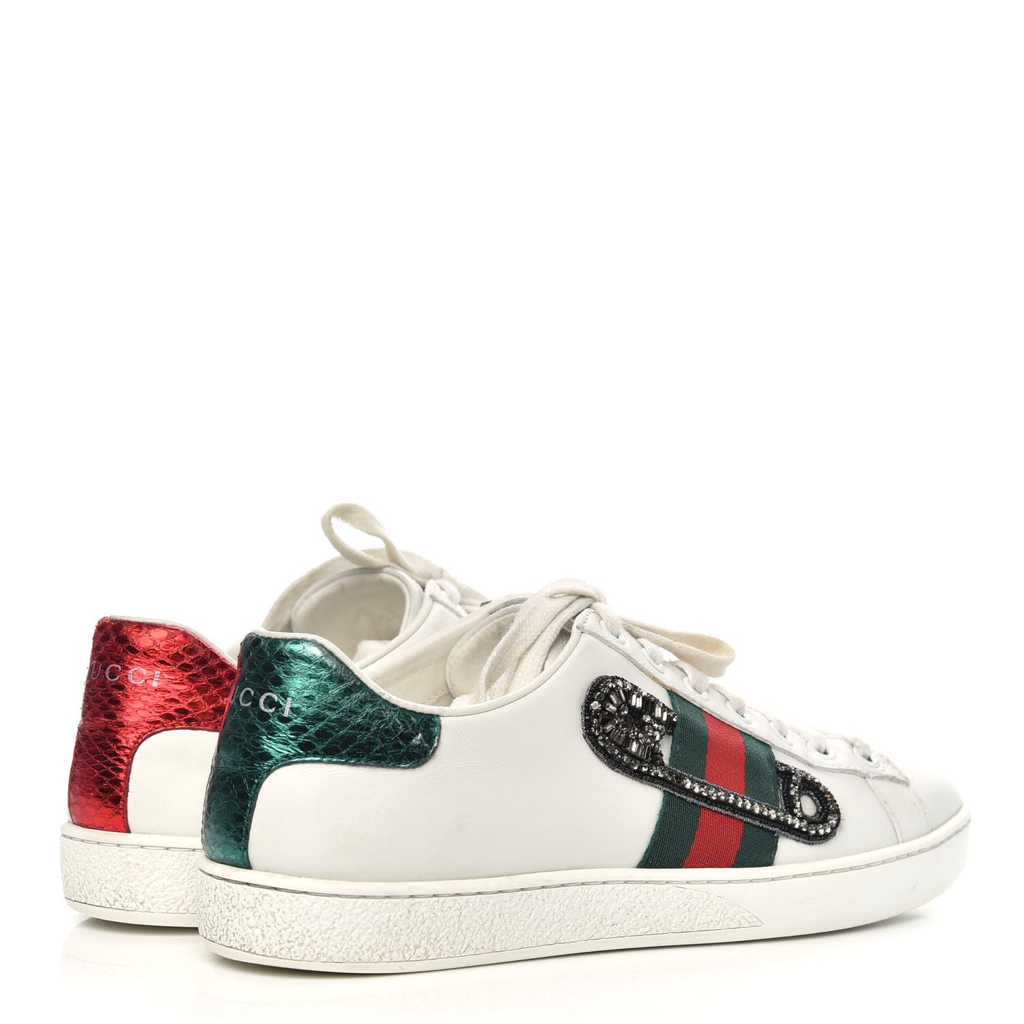 Calfskin Web Studded Low Pin Womens New Ace Sneakers 38 White