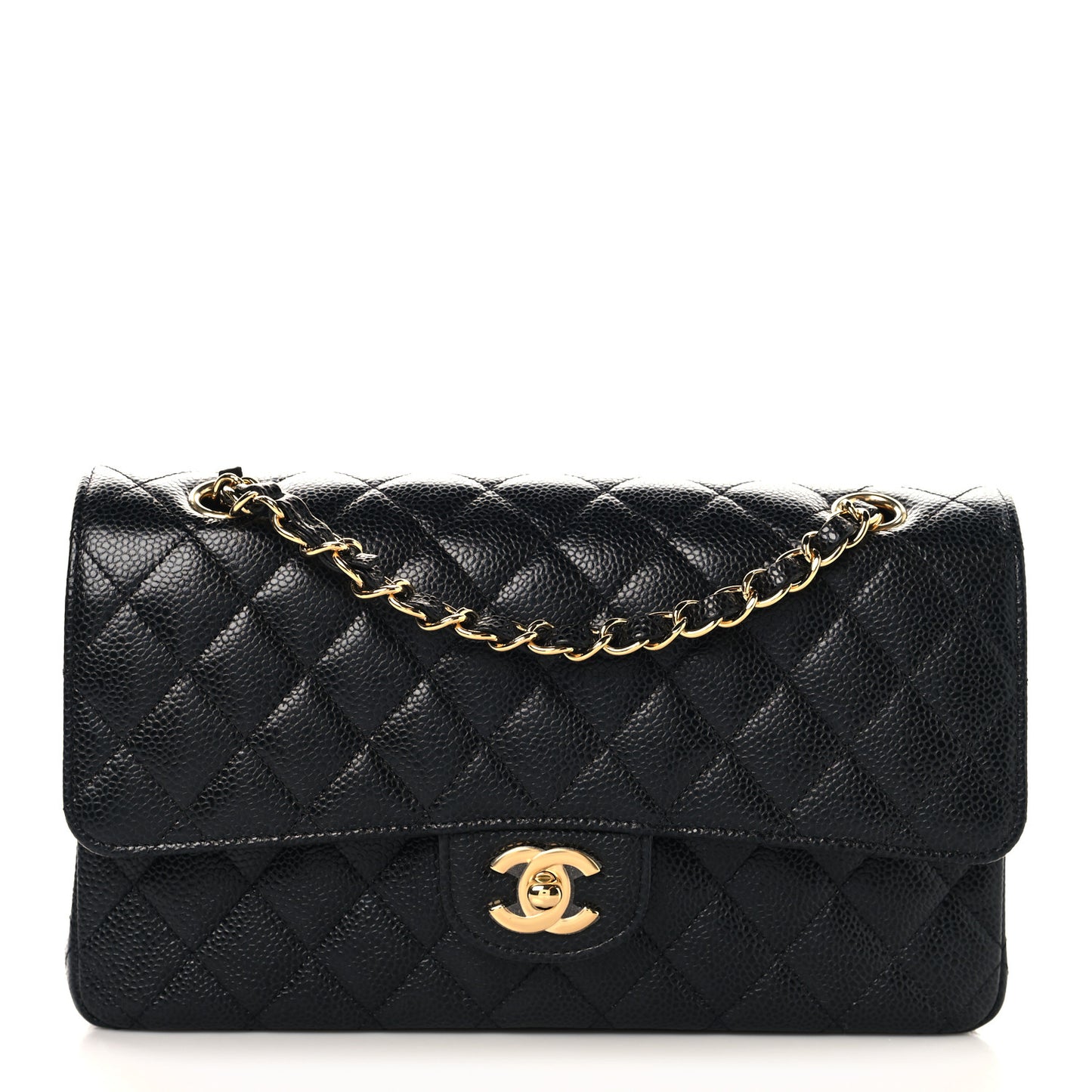 Caviar Quilted Medium Double Flap Black