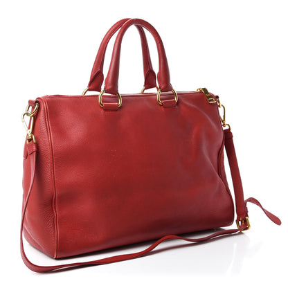 Prada Vitello Daino Top Handle Shoulder Bag Rosso 3 of 17