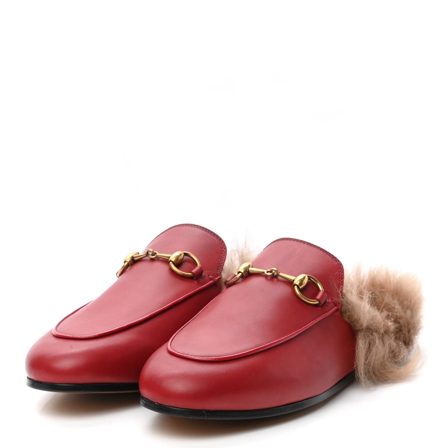 Betis Glamour Calfskin Fur Womens Princetown Slippers 36 Hibiscus Red Naturale