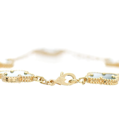 Van Cleef & Arpels 18K Yellow Gold Malachite 5 Motifs Vintage Alhambra Bracelet 3 of 5