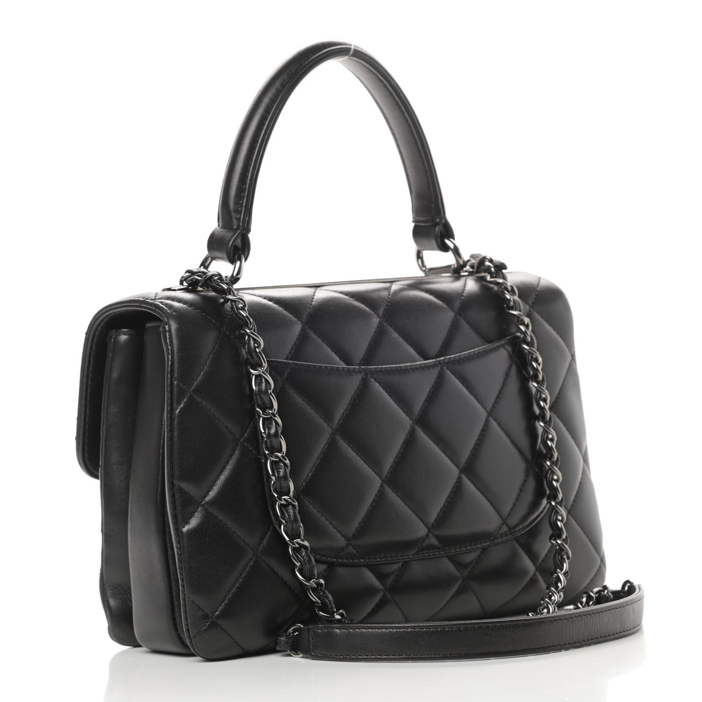 Lambskin Quilted Small Trendy CC Dual Handle Flap Bag Black