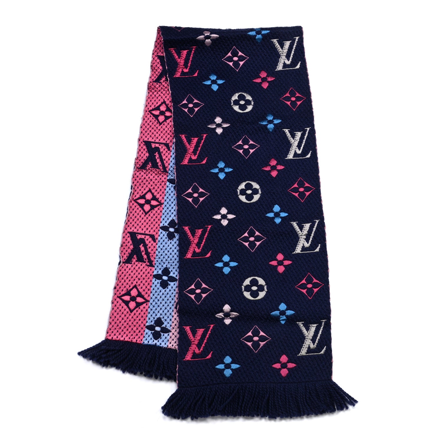 Louis Vuitton Wool Silk Rainbow Logomania Scarf Navy 2 of 4