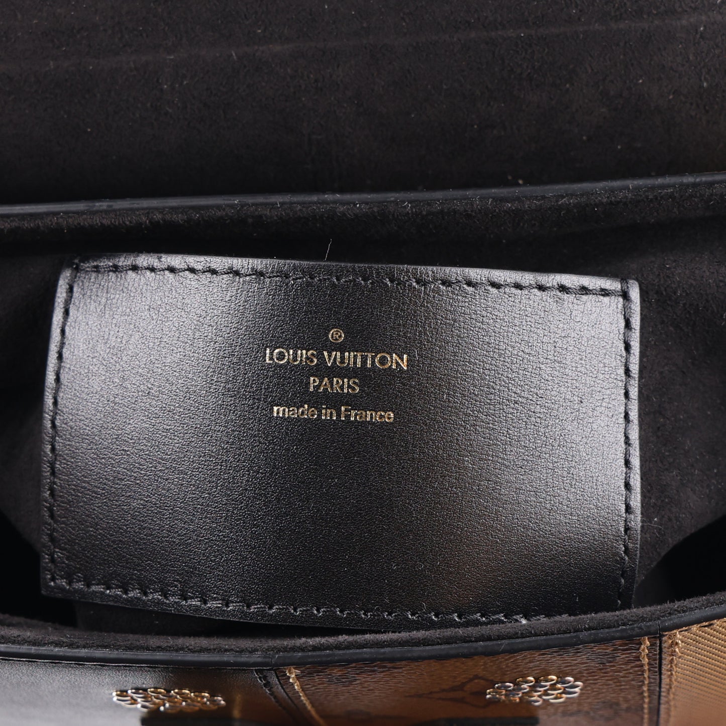 Calfskin Reverse Monogram Studded Twist Shoulder Bag MM Black Gold