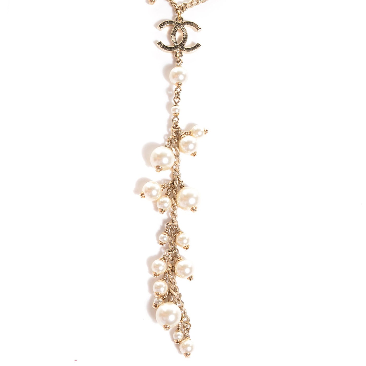 Pearl CC Drop Necklace Gold