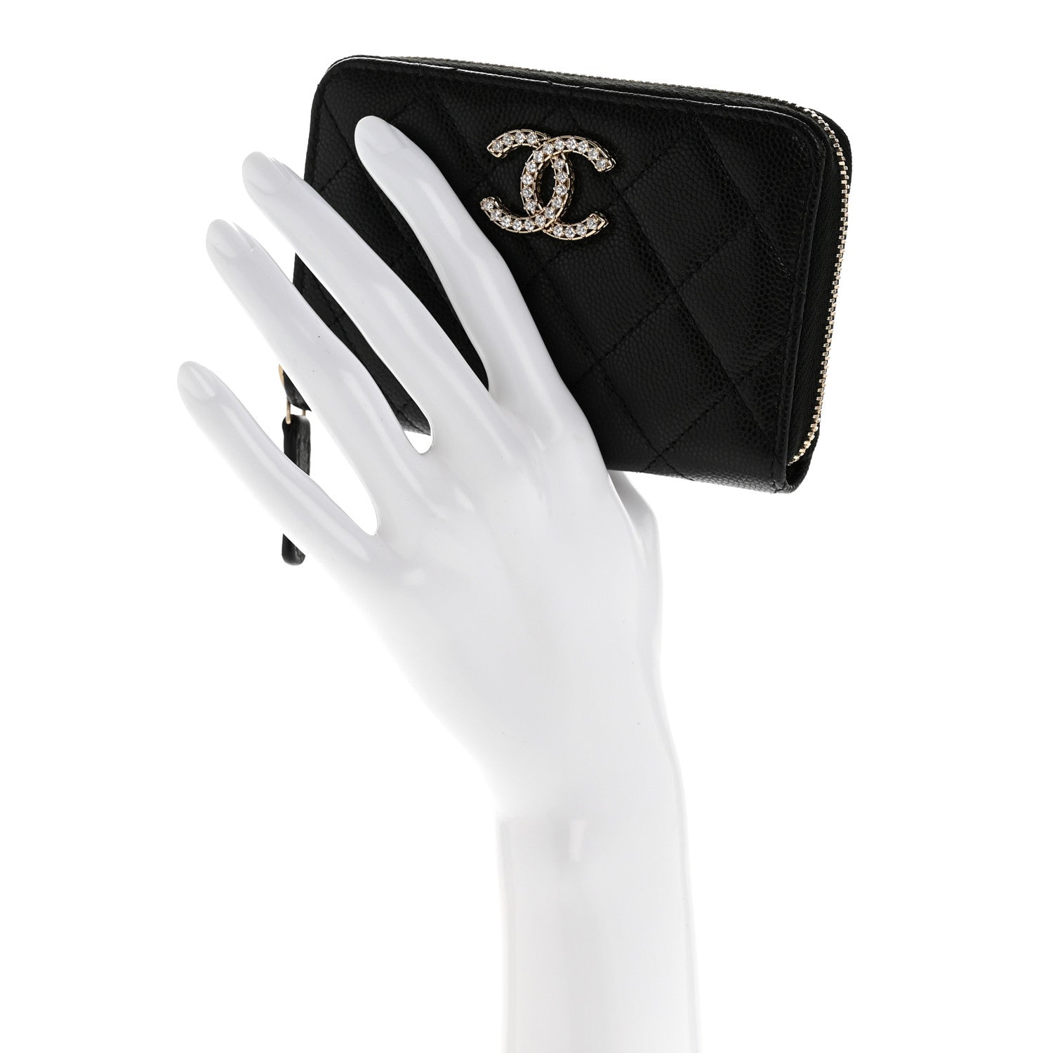 Chanel Caviar Crystal Quilted CC Zip Coin Purse Black 2 of 9