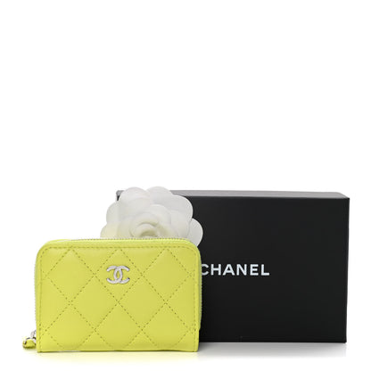 Chanel Lambskin Quilted Zip Coin Purse Wallet Neon Yellow 11 of 11
