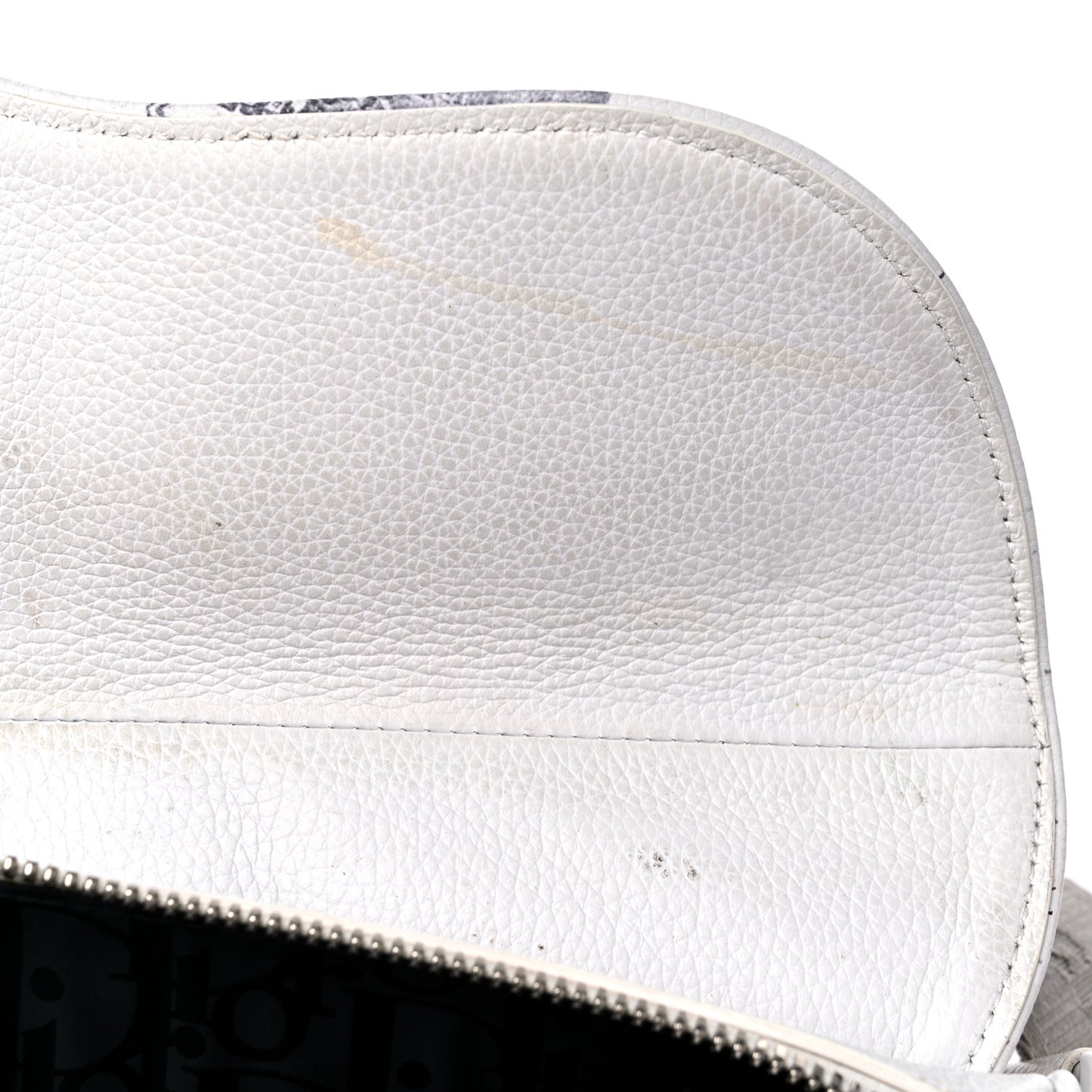 X DANIEL ARSHAM Grained Calfskin Newspaper Print Saddle Bag White