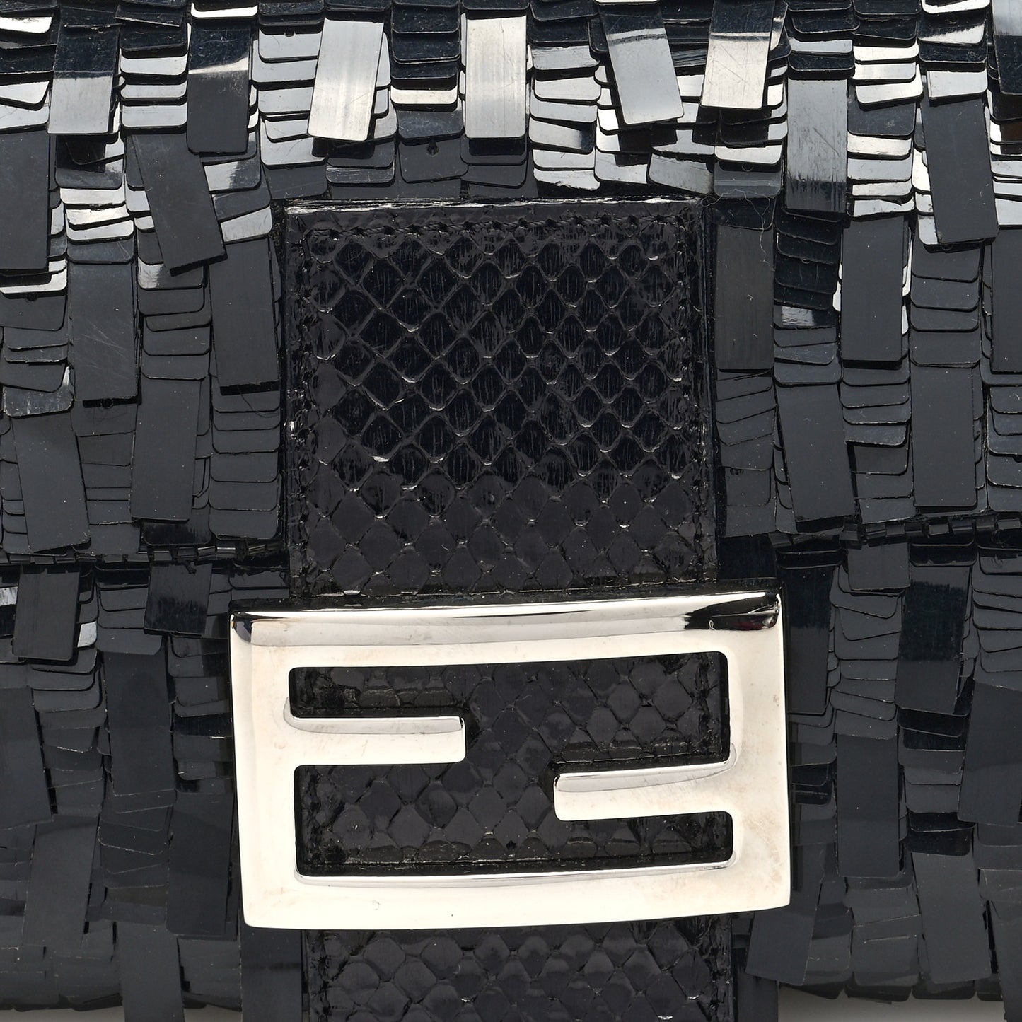 Sequin Paillettes Snakeskin Baguette Black