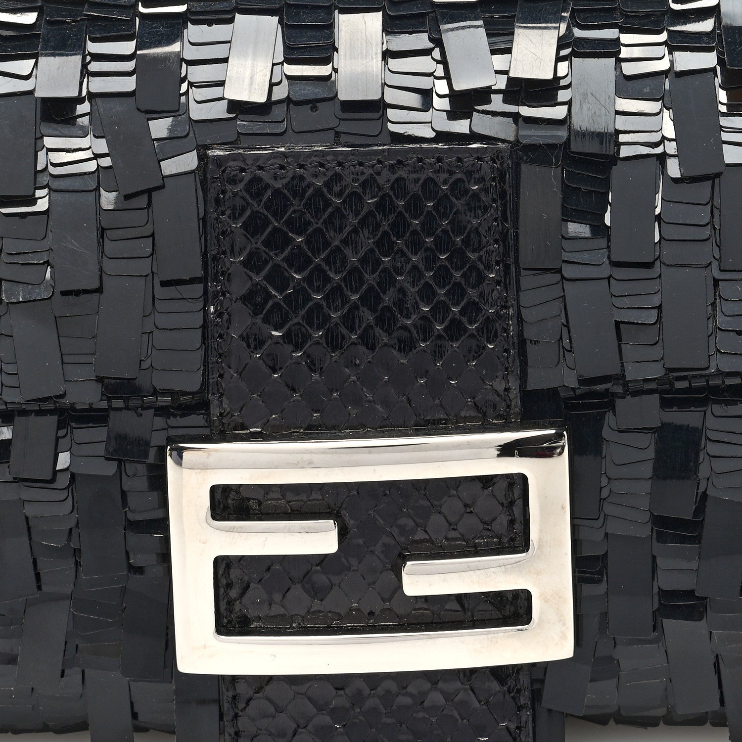 Fendi Sequin Paillettes Snakeskin Baguette Black 7 of 9