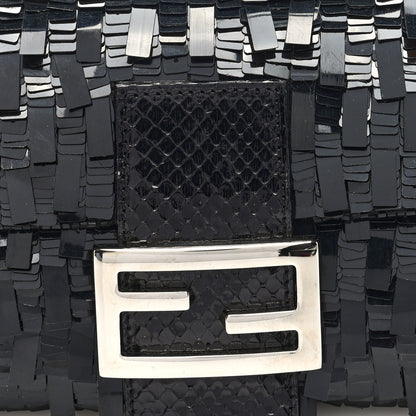Fendi Sequin Paillettes Snakeskin Baguette Black 7 of 9