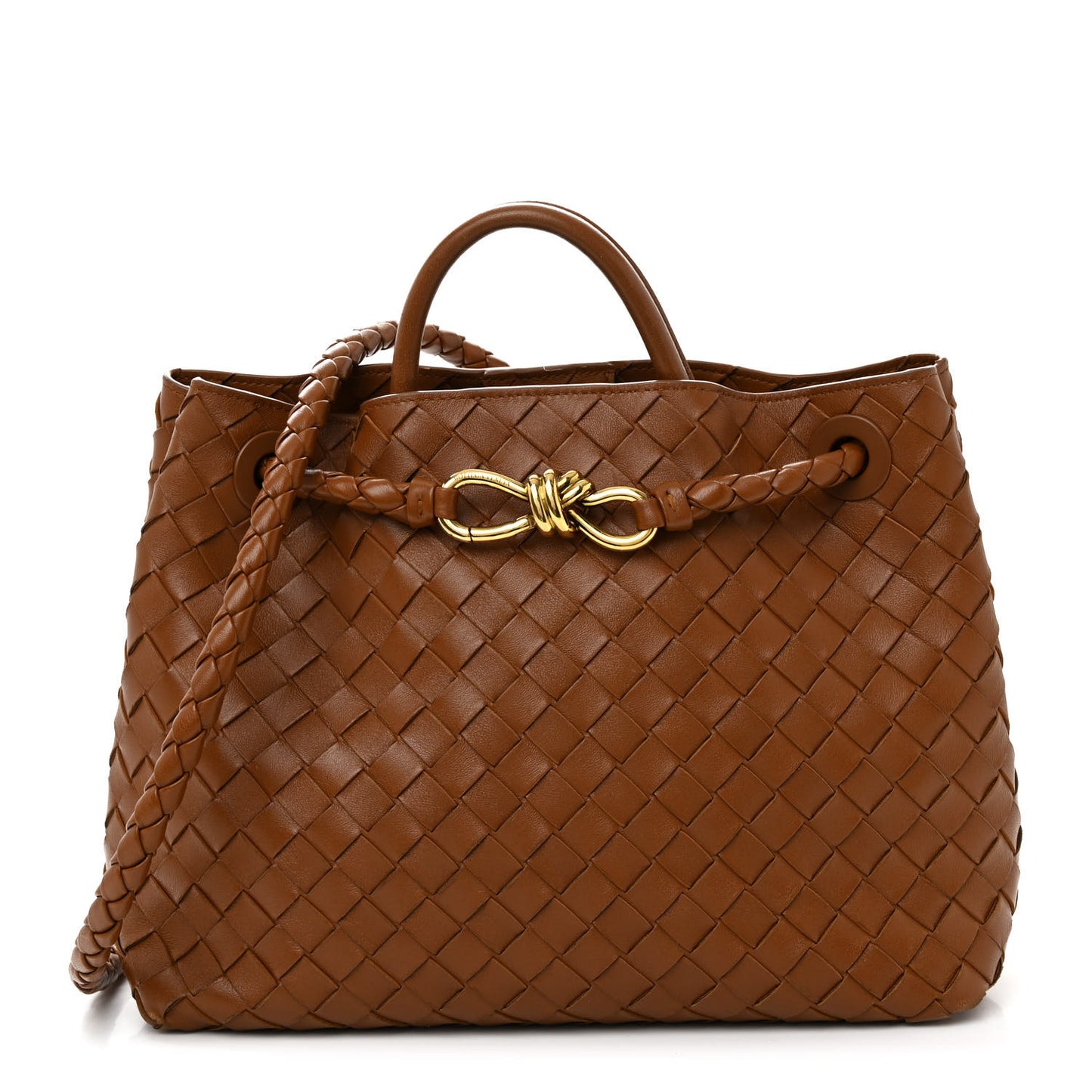 Nappa Intrecciato Medium Andiamo Shoulder Bag Cognac