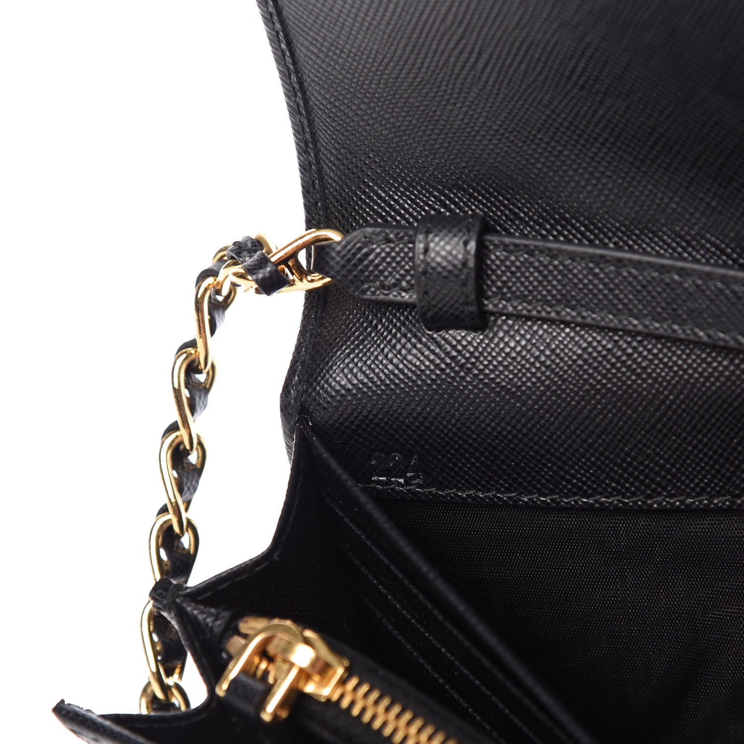 Prada Saffiano Metal Oro Chain Wallet Black 9 of 11
