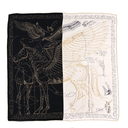 Hermes Silk Le Pegase d'Hermes Cut Wash 140 Scarf Black White Or 1 of 3